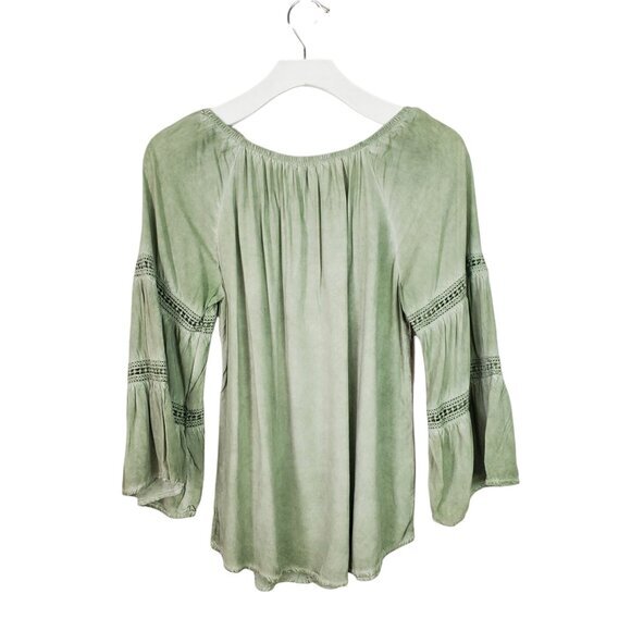 SPENSE Womens Blouse Small Peasant Bell Sleeves Embroidered‎ Tie Dye Green Boho - Picture 8 of 10
